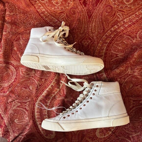 Diesel S-Mustave MC W White Leather High Top Sneakers Studded EUR 39 US 8.5